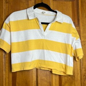 Junior's Full Tilt Size XL Yellow and White Striped  Cropped Polo